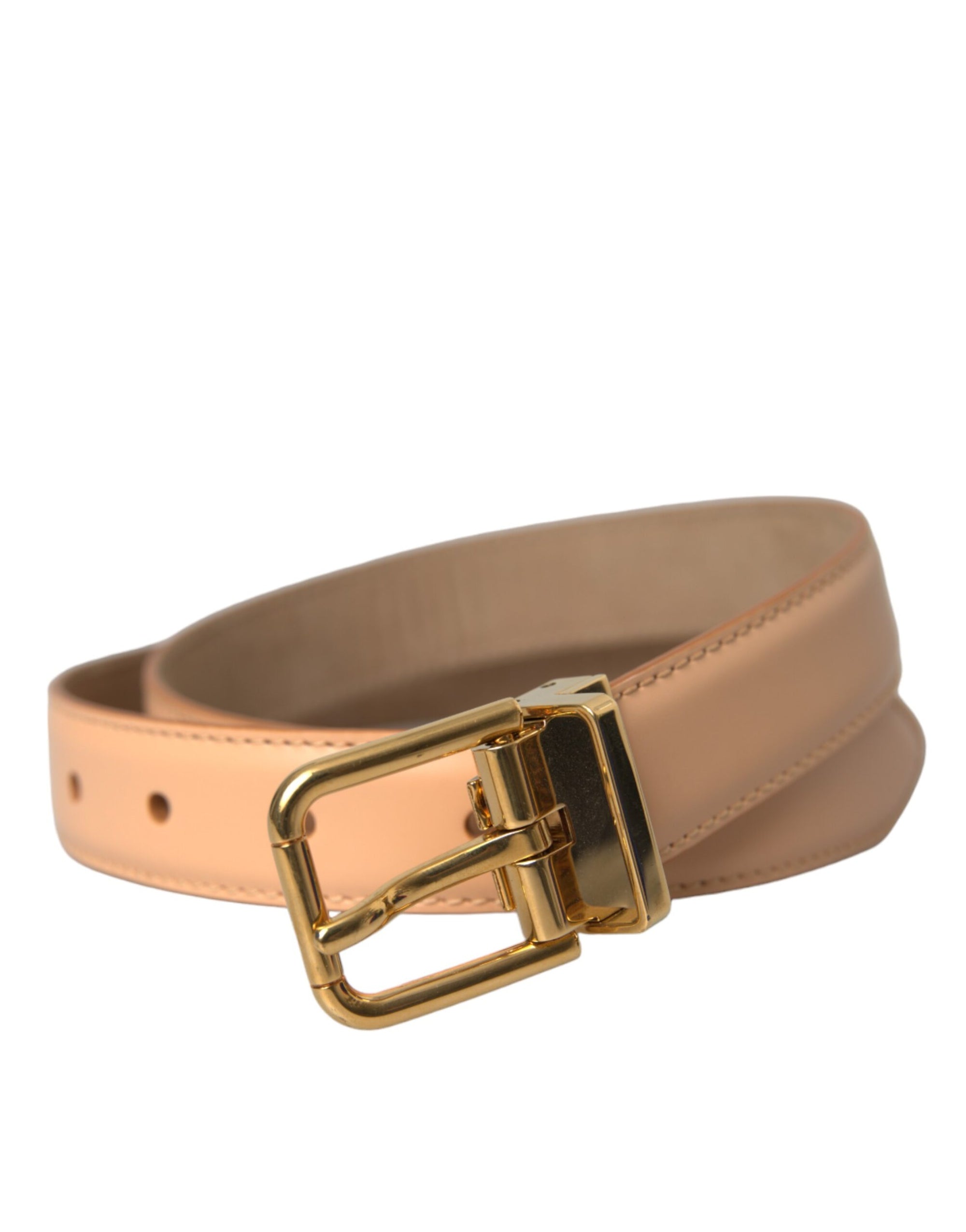 Dolce & Gabbana Beige Calfskin Leather Gold Metal Buckle Belt - Maison Luxe