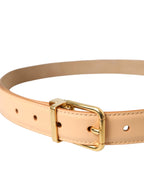 Dolce & Gabbana Beige Calfskin Leather Gold Metal Buckle Belt - Maison Luxe