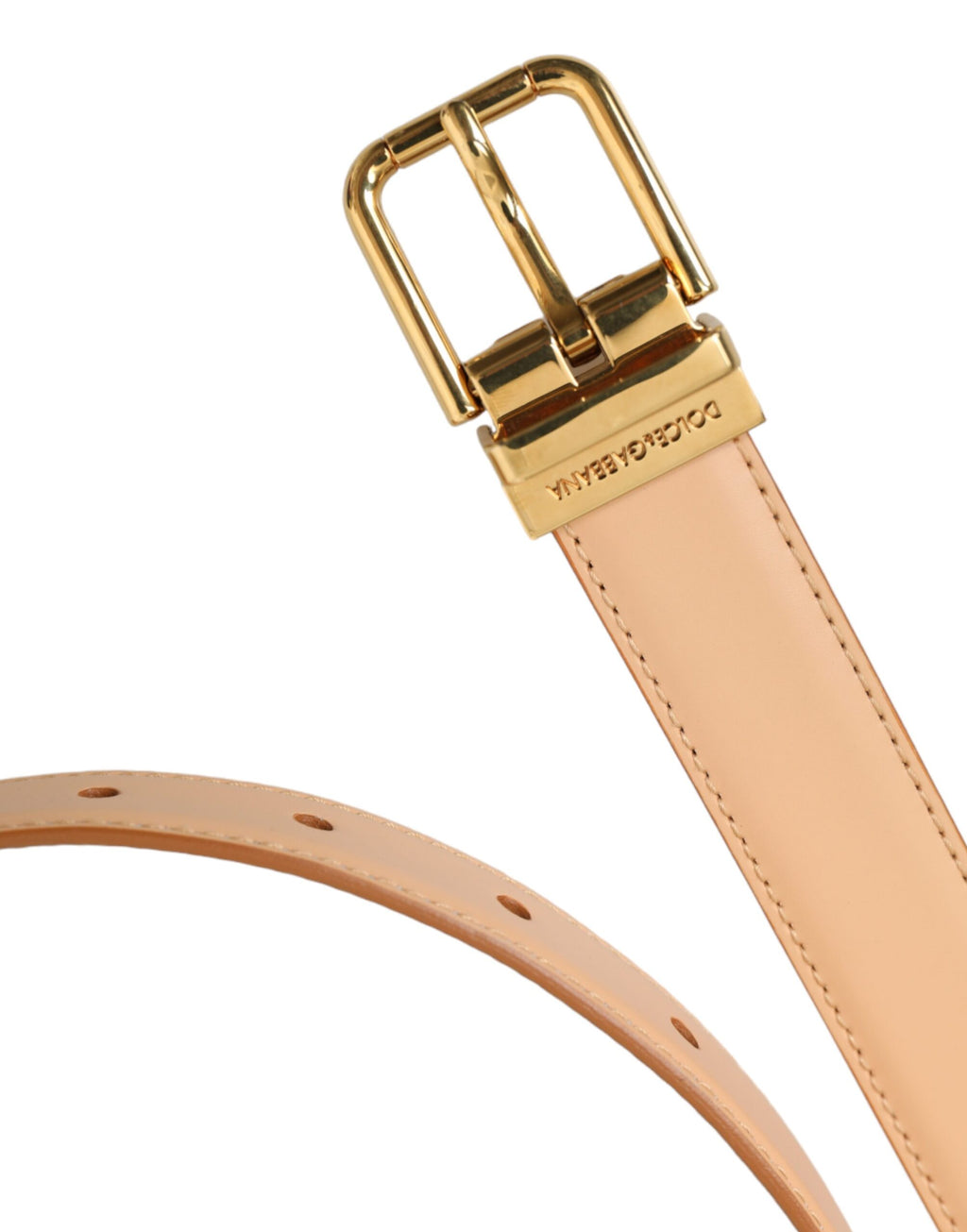 Dolce & Gabbana Beige Calfskin Leather Gold Metal Buckle Belt - Maison Luxe