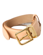 Dolce & Gabbana Beige Calfskin Leather Gold Metal Buckle Belt - Maison Luxe