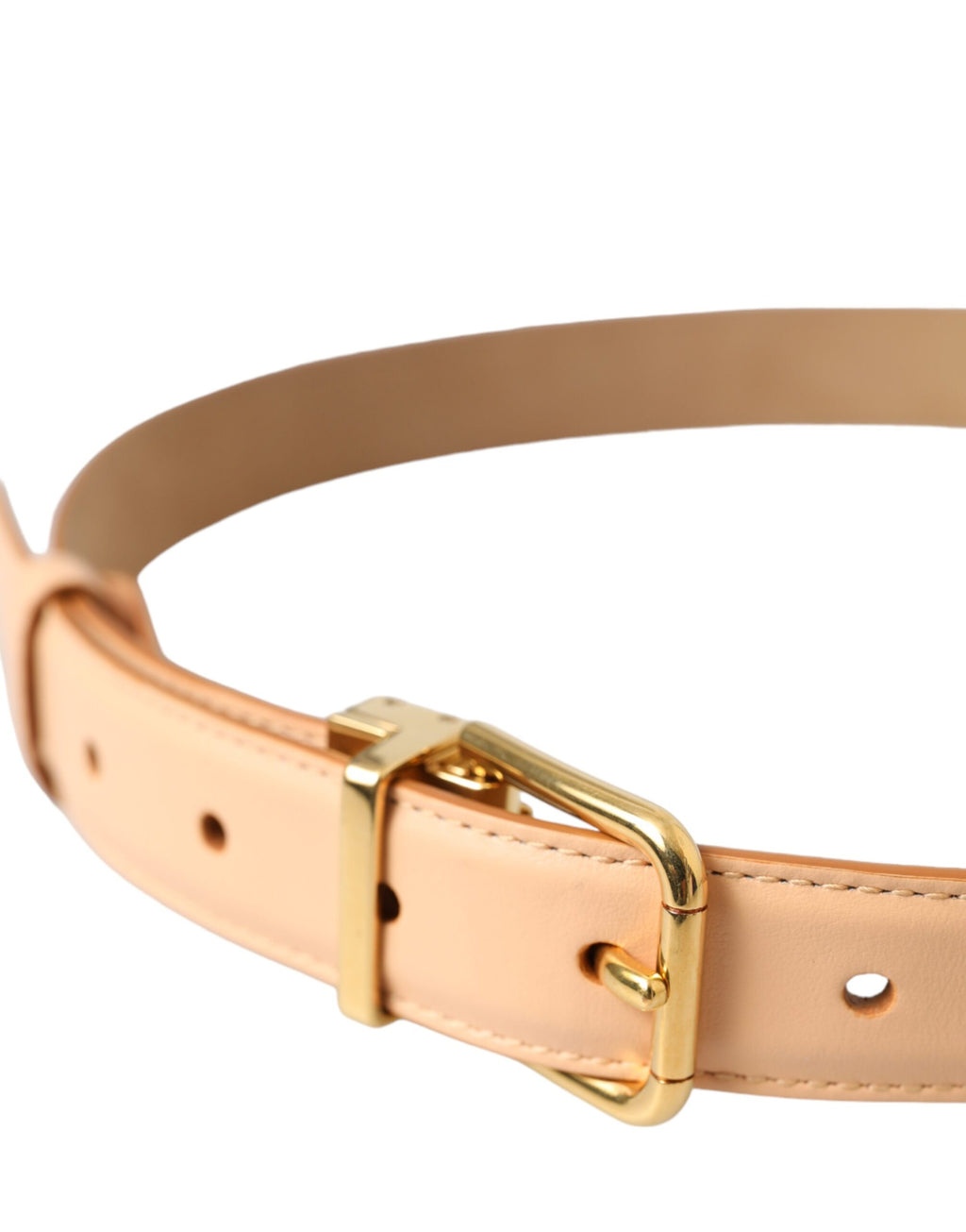 Dolce & Gabbana Beige Calfskin Leather Gold Metal Buckle Belt - Maison Luxe
