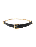Dolce & Gabbana Black Leather Gold Chain Crystal Waist Women Belt - Maison Luxe