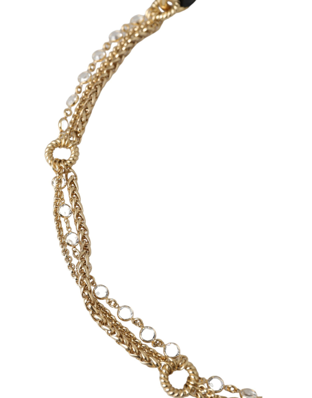 Dolce & Gabbana Black Leather Gold Chain Crystal Waist Women Belt - Maison Luxe