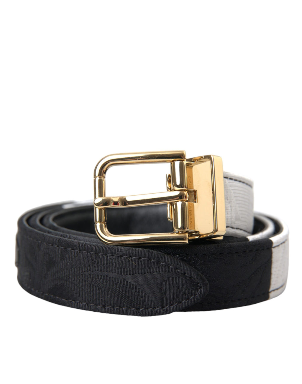 Dolce & Gabbana Black White Patchwork Gold Metal Buckle Belt - Maison Luxe