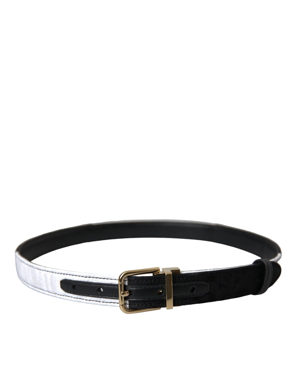 Dolce & Gabbana Black White Patchwork Gold Metal Buckle Belt - Maison Luxe