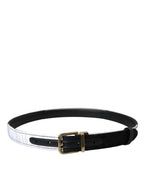 Dolce & Gabbana Black White Patchwork Gold Metal Buckle Belt - Maison Luxe
