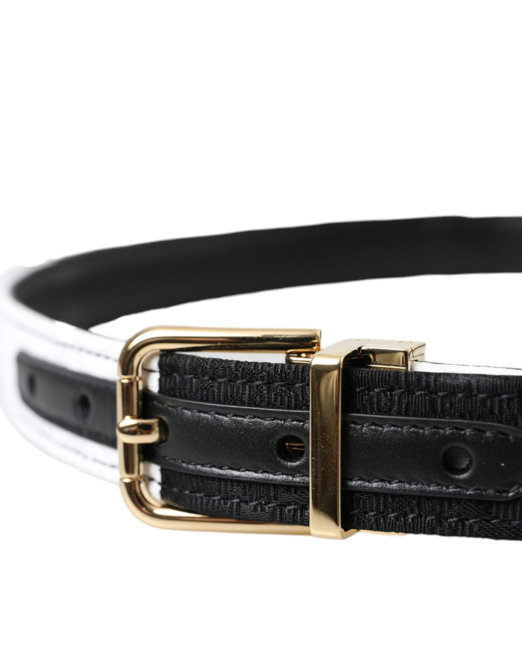 Dolce & Gabbana Black White Patchwork Gold Metal Buckle Belt - Maison Luxe