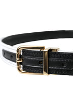 Dolce & Gabbana Black White Patchwork Gold Metal Buckle Belt - Maison Luxe