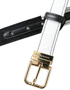 Dolce & Gabbana Black White Patchwork Gold Metal Buckle Belt - Maison Luxe