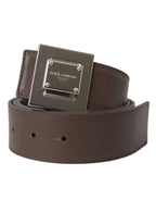 Dolce & Gabbana Brown Calf Leather Square Metal Buckle Belt - Maison Luxe