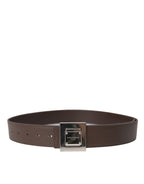 Dolce & Gabbana Brown Calf Leather Square Metal Buckle Belt - Maison Luxe