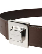 Dolce & Gabbana Brown Calf Leather Square Metal Buckle Belt - Maison Luxe