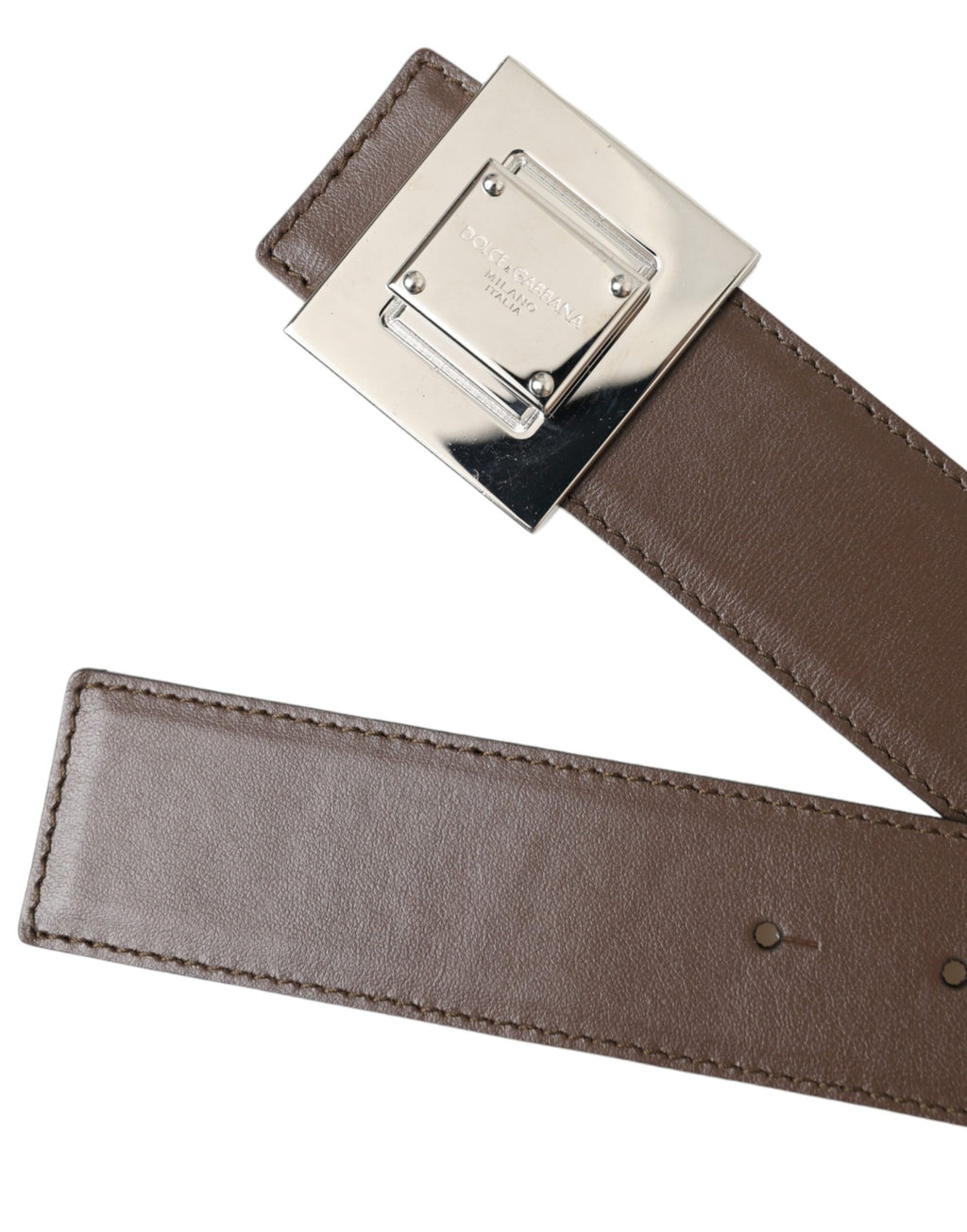 Dolce & Gabbana Brown Calf Leather Square Metal Buckle Belt - Maison Luxe