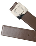Dolce & Gabbana Brown Calf Leather Square Metal Buckle Belt - Maison Luxe