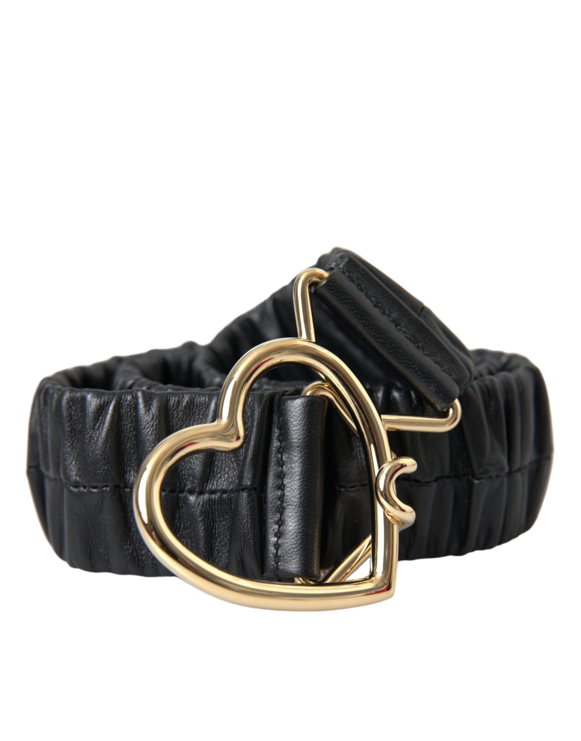 Dolce & Gabbana Black Leather Gold Heart Metal Buckle Belt - Maison Luxe