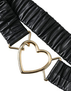 Dolce & Gabbana Black Leather Gold Heart Metal Buckle Belt - Maison Luxe