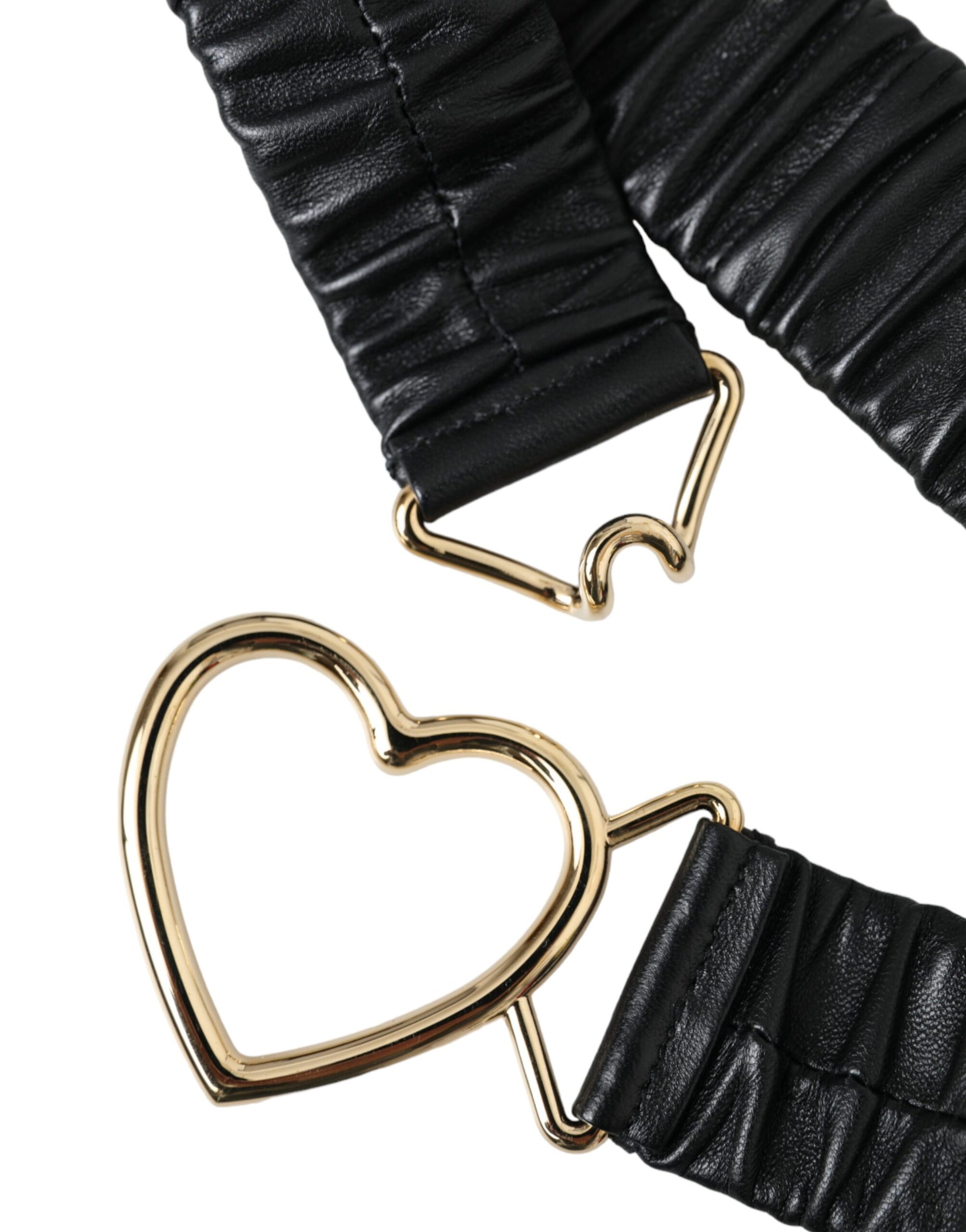 Dolce & Gabbana Black Leather Gold Heart Metal Buckle Belt - Maison Luxe