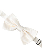Dolce & Gabbana Off White Silk Adjustable Neck Men Bow Tie - Maison Luxe