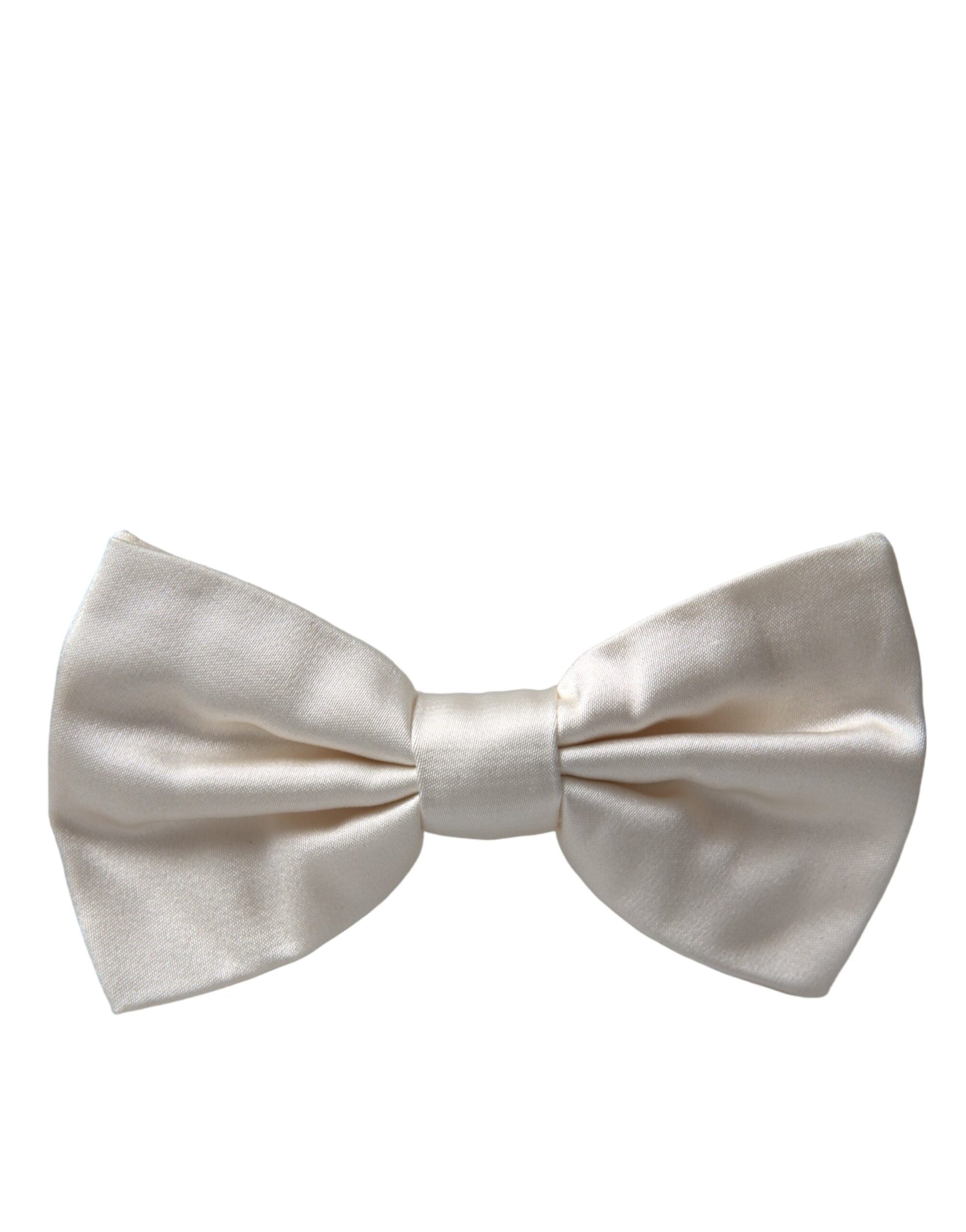 Dolce & Gabbana Off White Silk Adjustable Neck Men Bow Tie - Maison Luxe