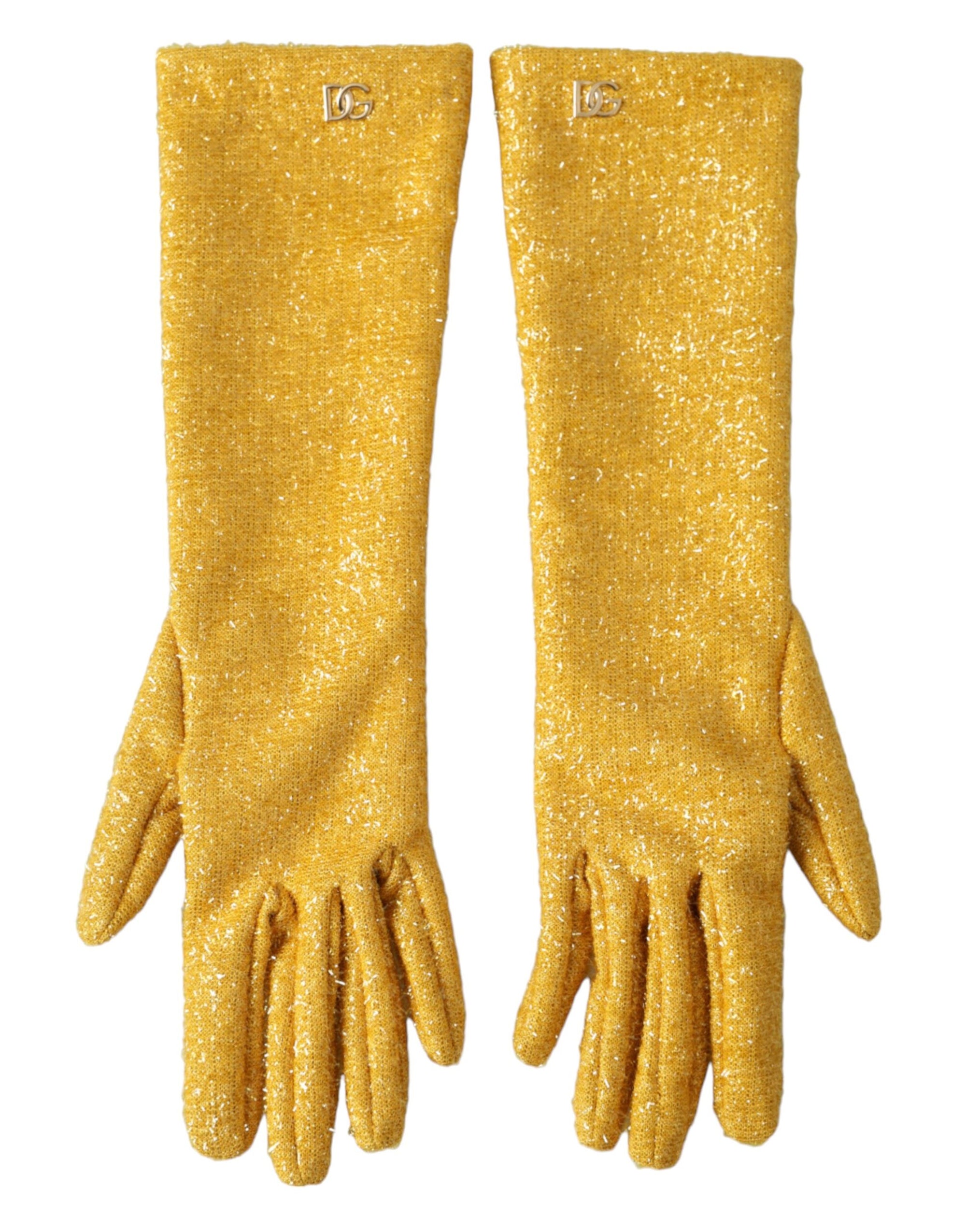 Dolce & Gabbana Gold Lurex Fantasia Mid Arm Length Gloves - Maison Luxe