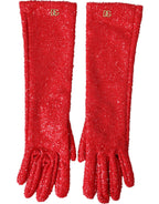 Dolce & Gabbana Red Lurex Fantasia Mid Arm Length Gloves - Maison Luxe