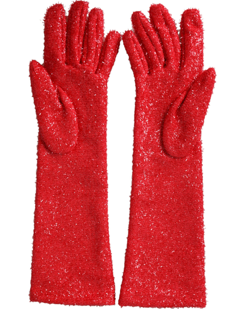 Dolce & Gabbana Red Lurex Fantasia Mid Arm Length Gloves - Maison Luxe