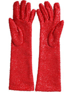Dolce & Gabbana Red Lurex Fantasia Mid Arm Length Gloves - Maison Luxe