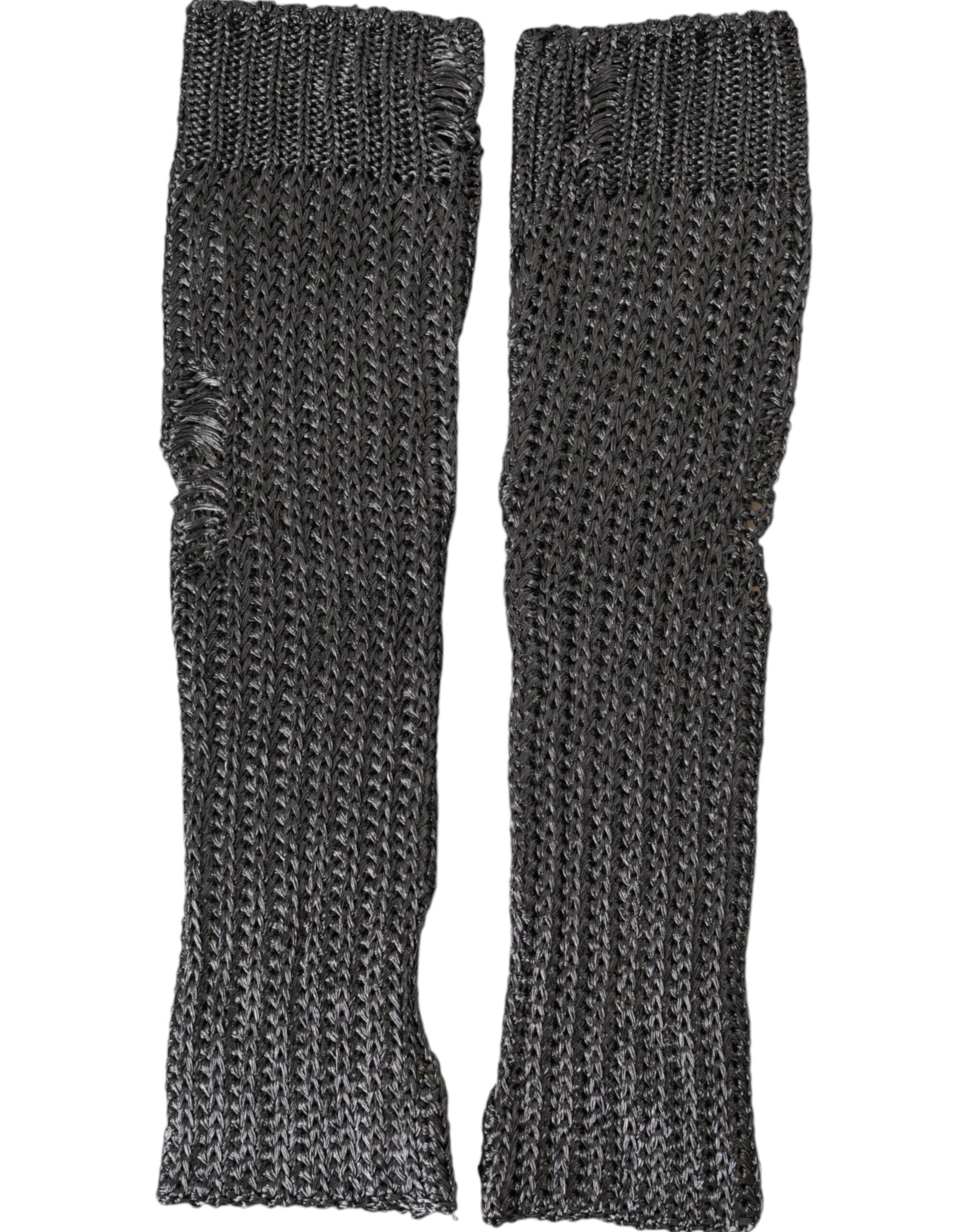 Dolce & Gabbana Gray Viscose Knitted Finger Less Gloves - Maison Luxe