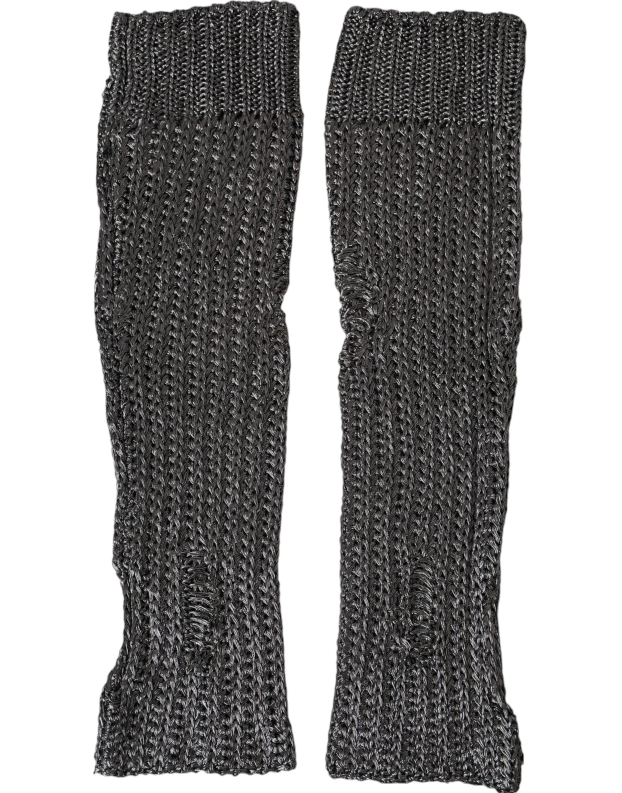 Dolce & Gabbana Gray Viscose Knitted Finger Less Gloves - Maison Luxe