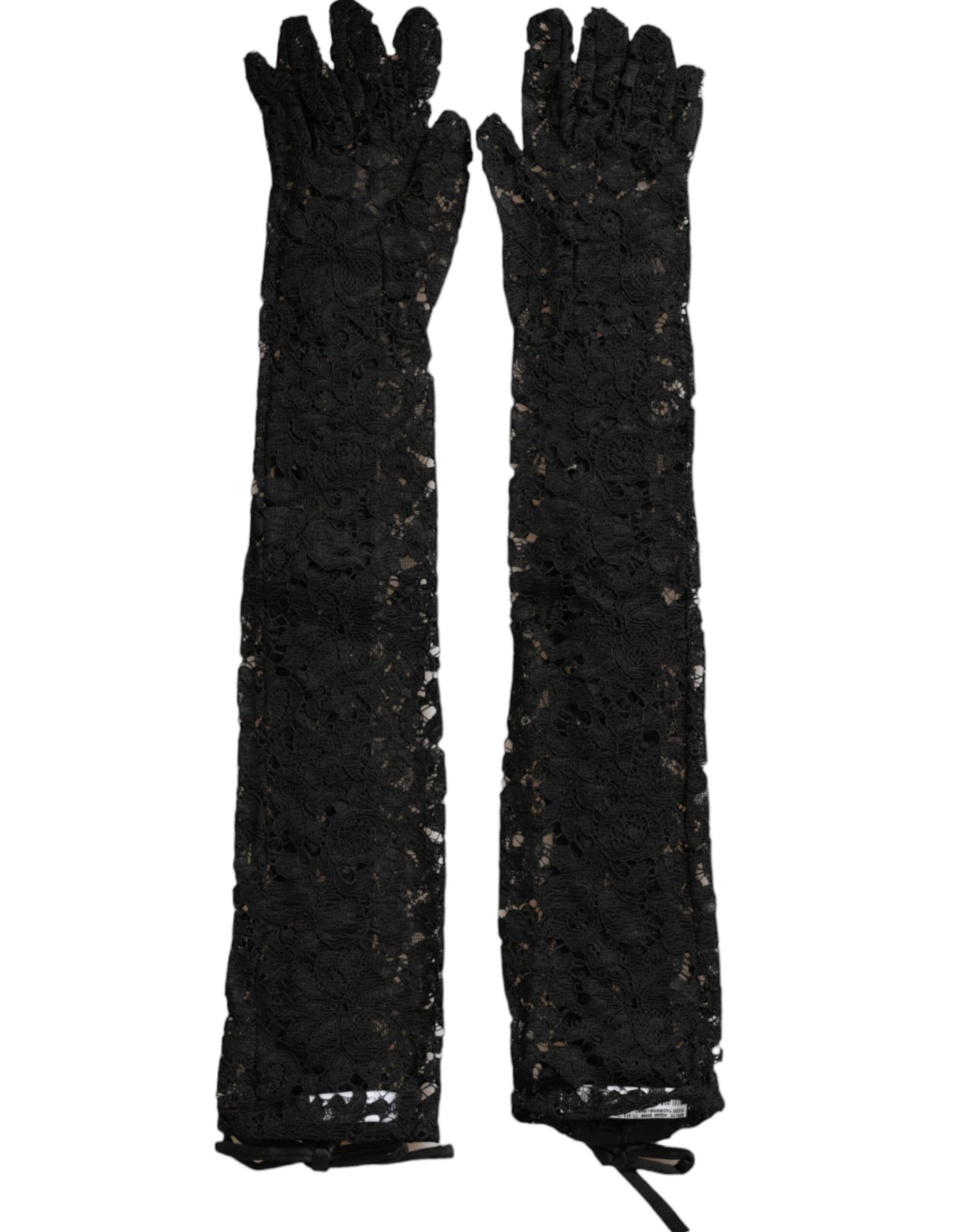 Dolce & Gabbana Black Taormina Lace Elbow Length Gloves - Maison Luxe