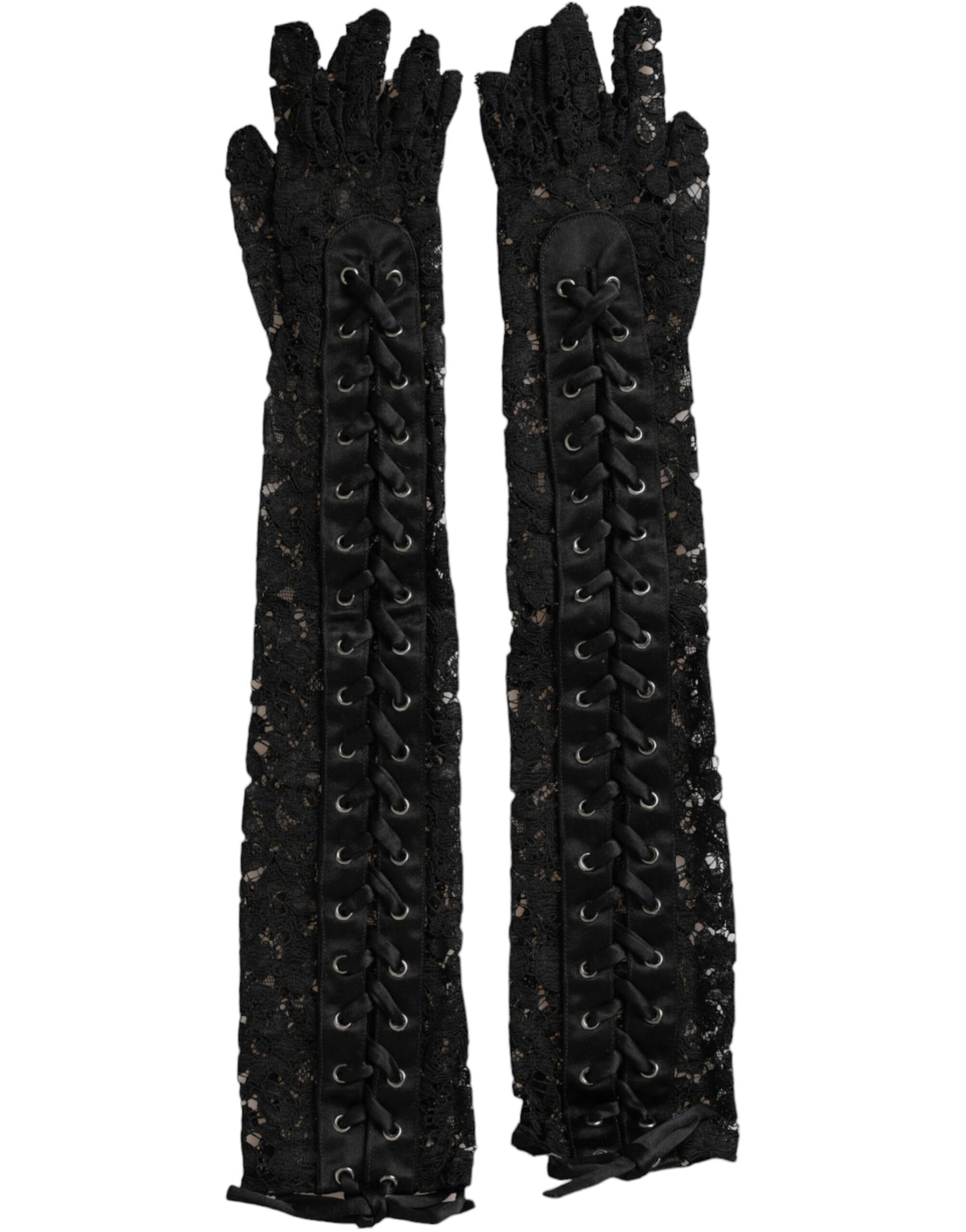 Dolce & Gabbana Black Taormina Lace Elbow Length Gloves - Maison Luxe