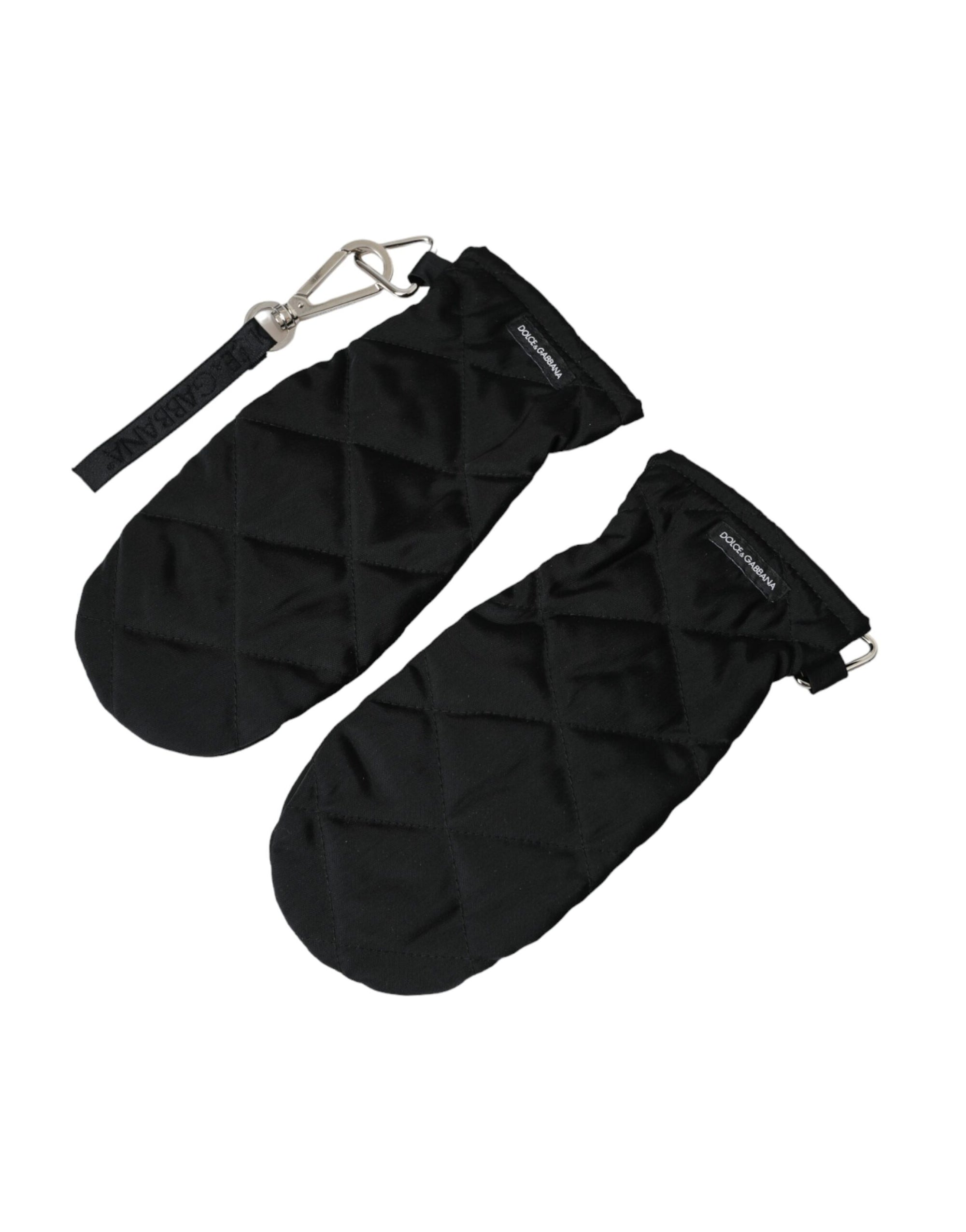 Dolce & Gabbana Black Quilted Nylon Wrist Length Mitten Gloves - Maison Luxe