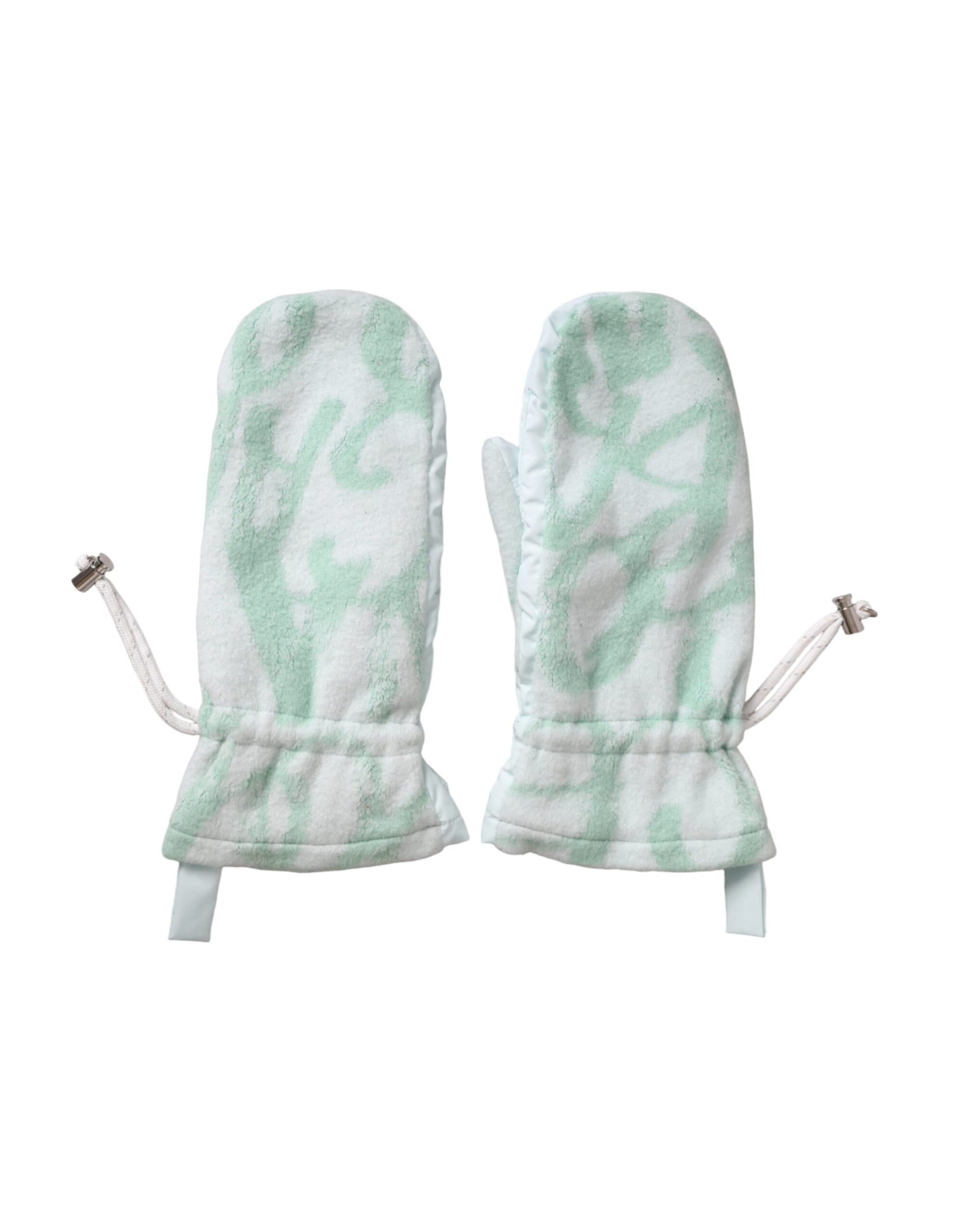 Dolce & Gabbana White Nylon Fleece Wrist Length Mitten Gloves - Maison Luxe