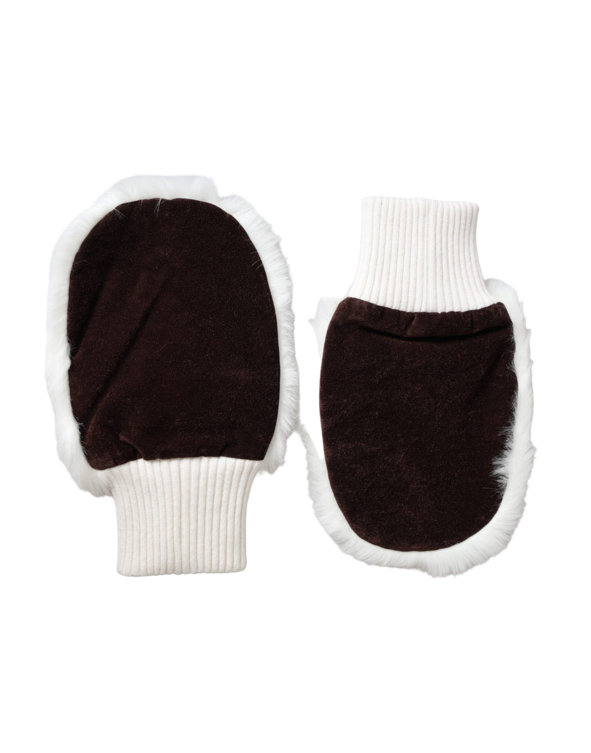 Dolce & Gabbana White Acrylic Knitted Fur Wrist Mitten Gloves - Maison Luxe