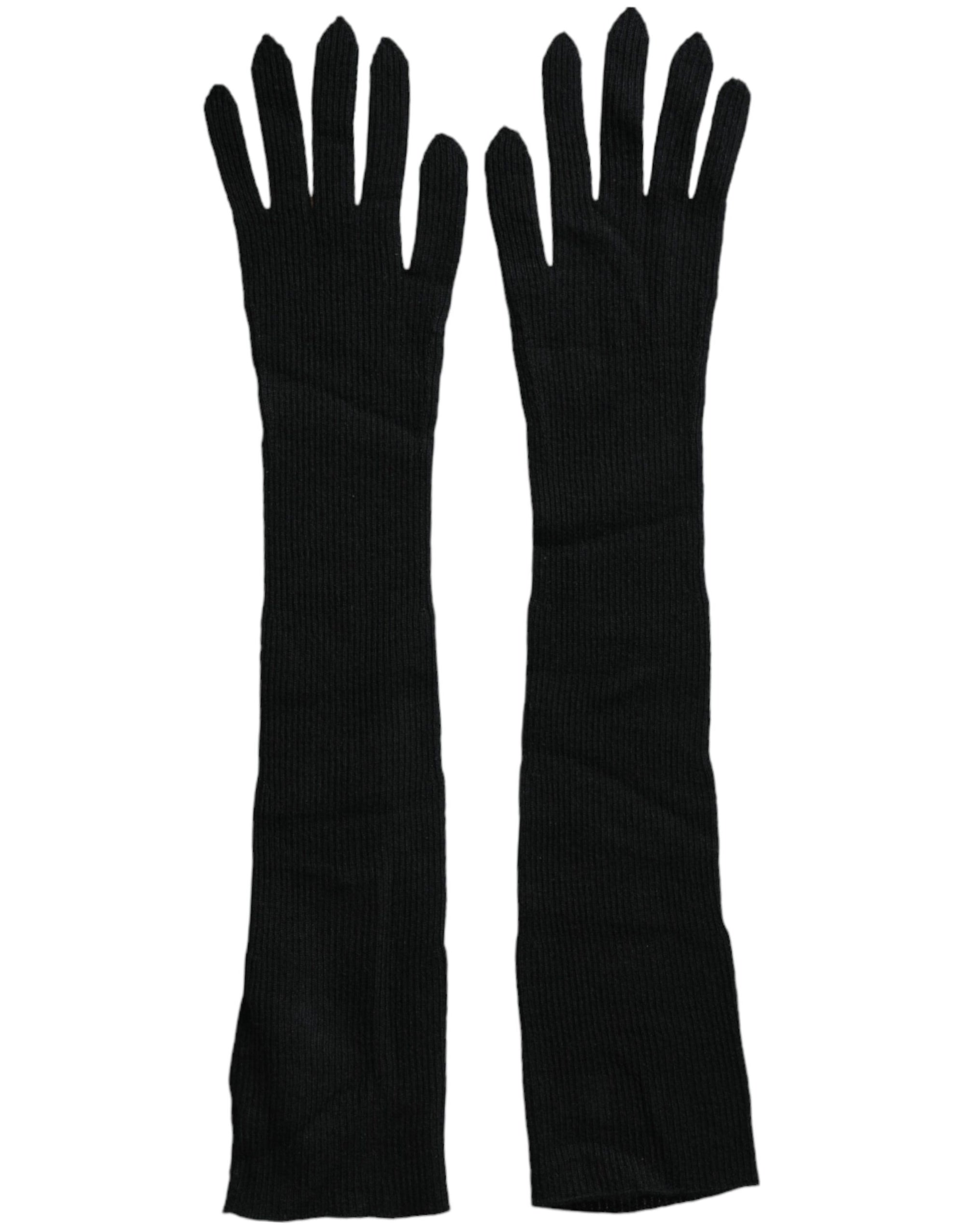 Dolce & Gabbana Black Cashmere Knitted Elbow Length Gloves - Maison Luxe