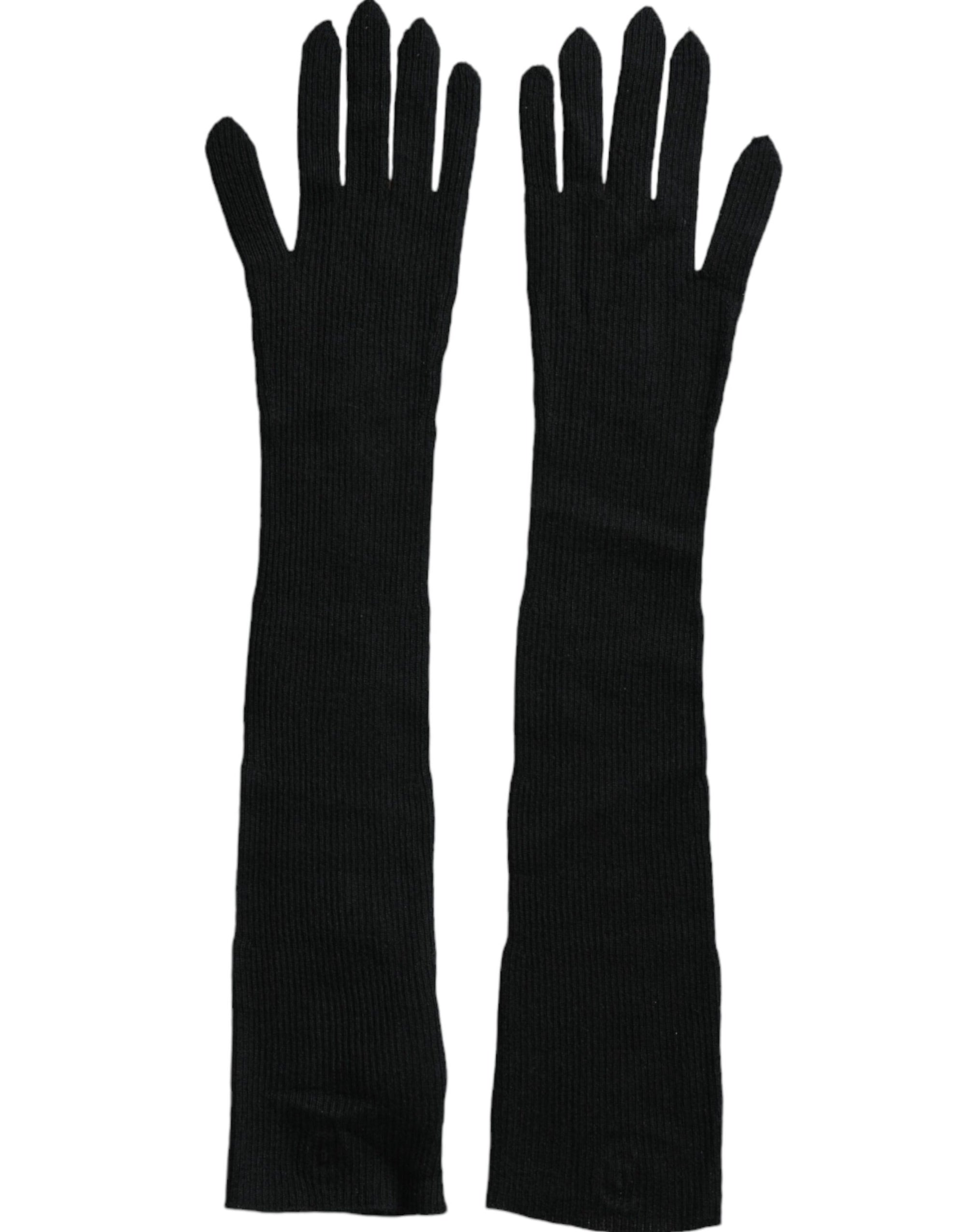 Dolce & Gabbana Black Cashmere Knitted Elbow Length Gloves - Maison Luxe