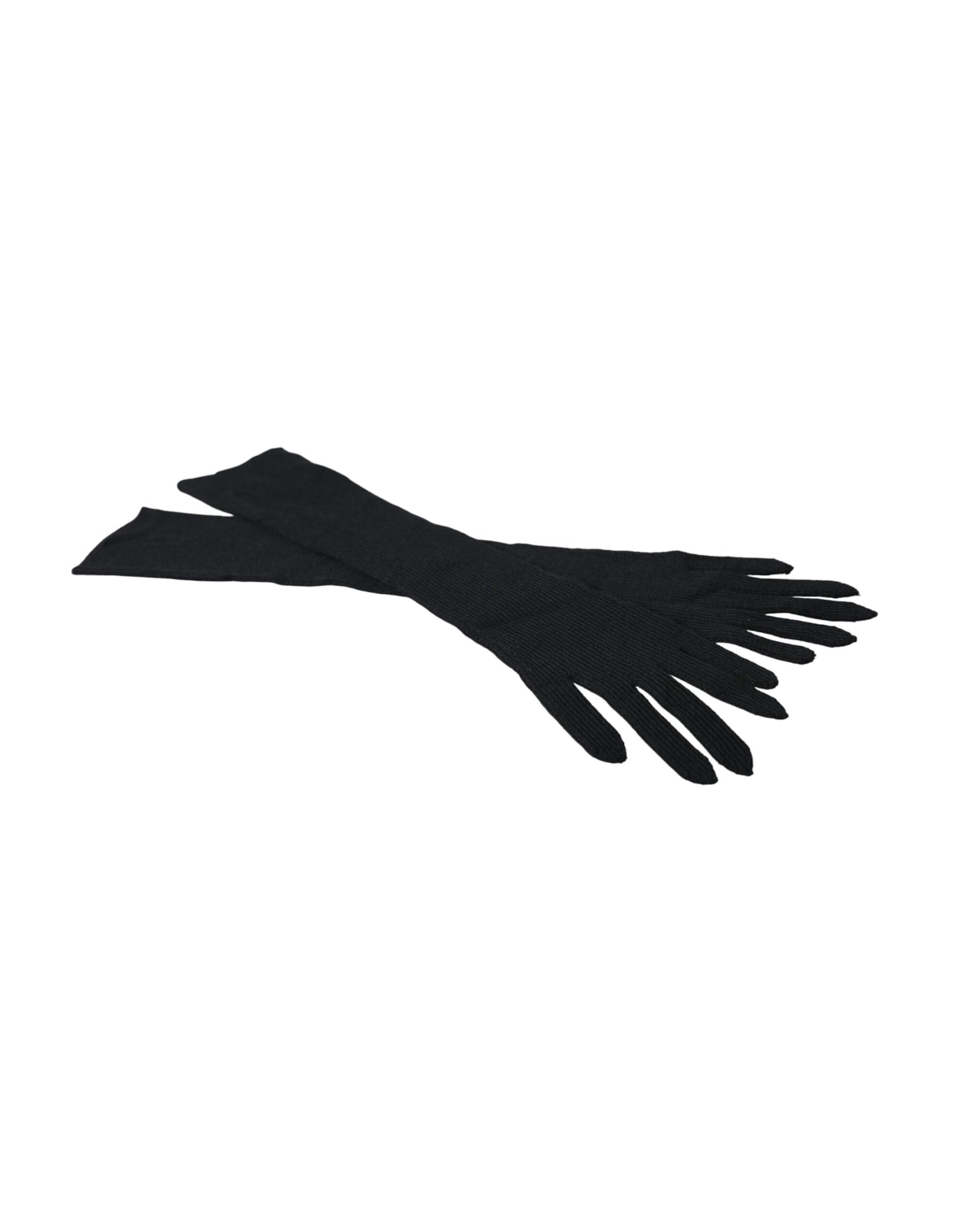 Dolce & Gabbana Black Cashmere Knitted Elbow Length Gloves - Maison Luxe