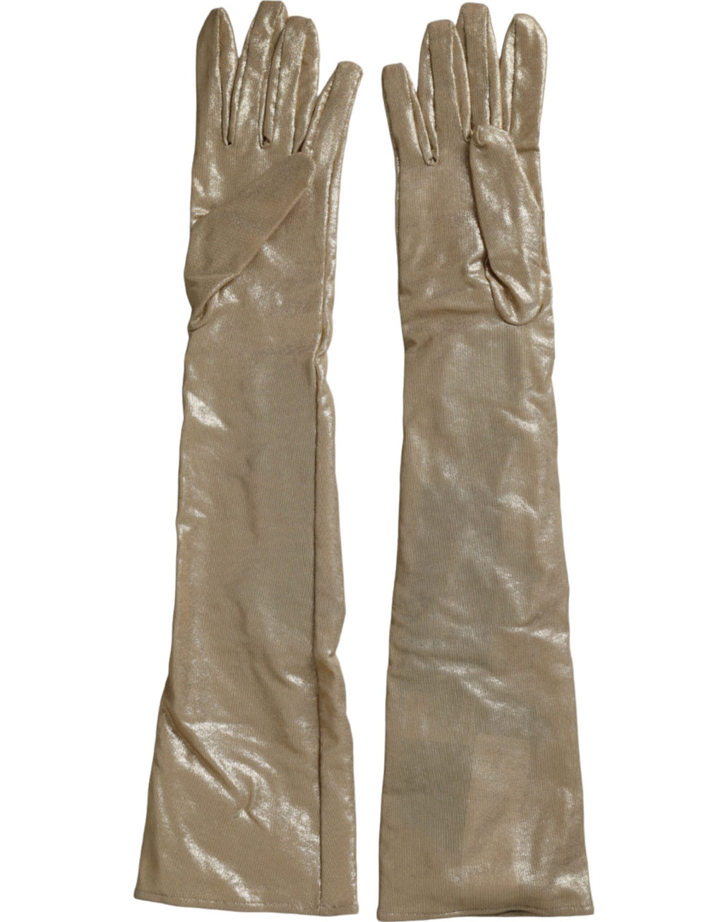 Dolce & Gabbana Beige Satin Crystal Elbow Length Gloves - Maison Luxe