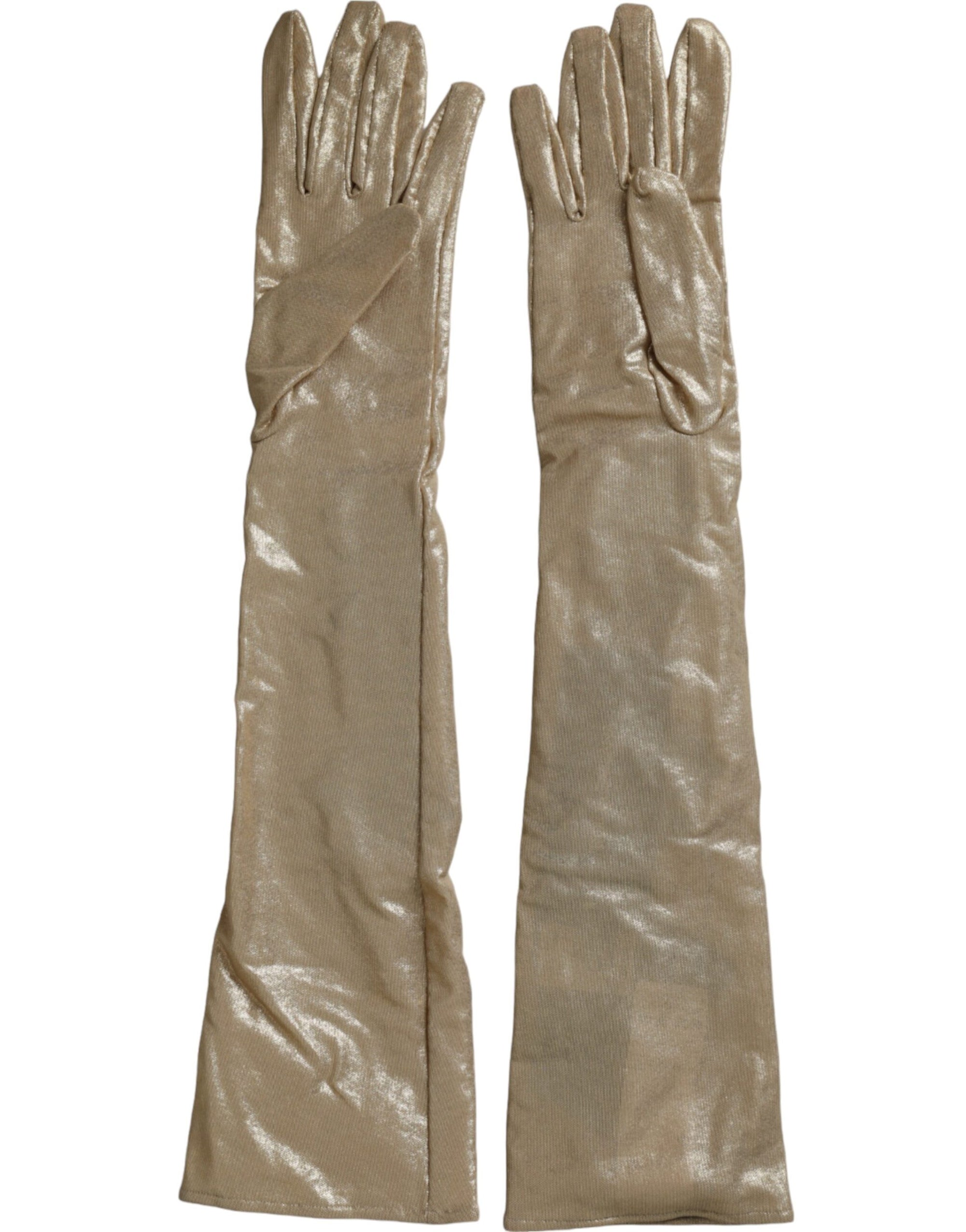 Dolce & Gabbana Beige Satin Crystal Elbow Length Gloves - Maison Luxe
