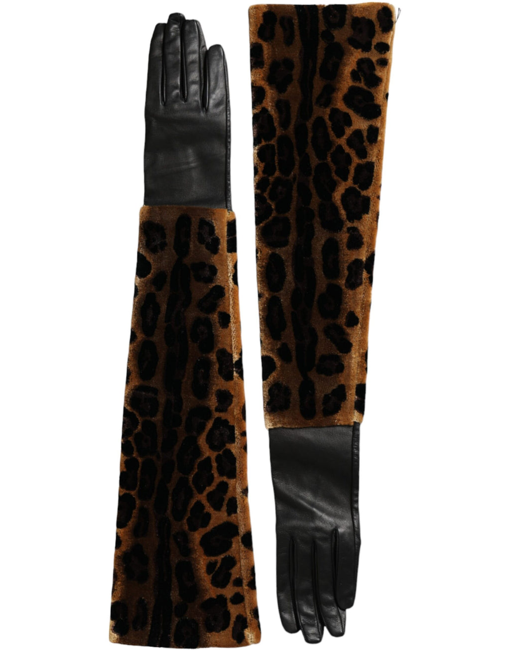 Dolce & Gabbana Brown Black Leopard Leather Elbow Length Gloves - Maison Luxe