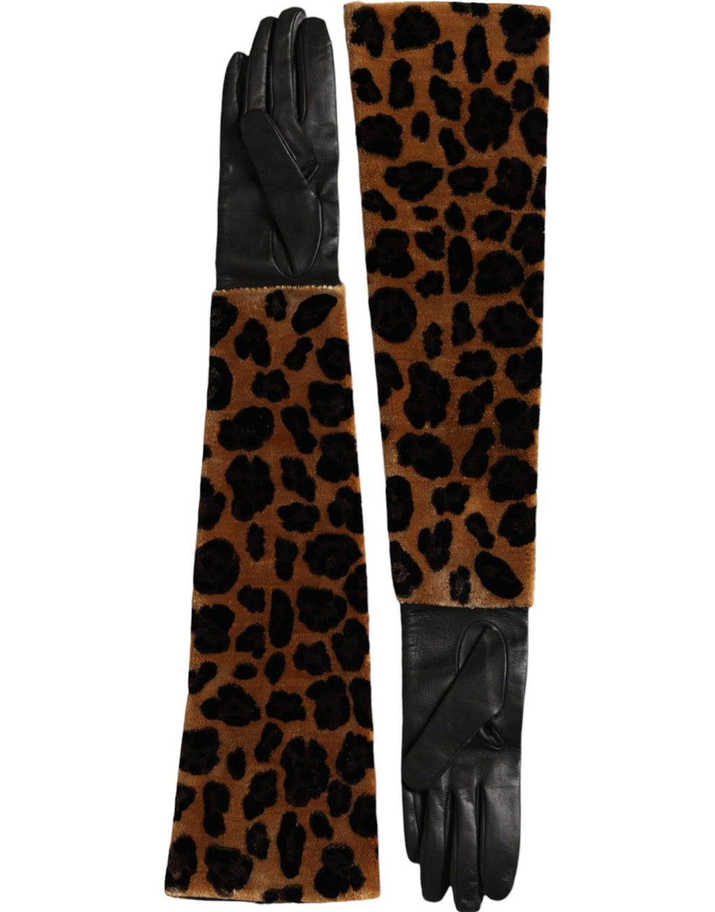 Dolce & Gabbana Brown Black Leopard Leather Elbow Length Gloves - Maison Luxe