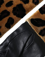 Dolce & Gabbana Brown Black Leopard Leather Elbow Length Gloves - Maison Luxe