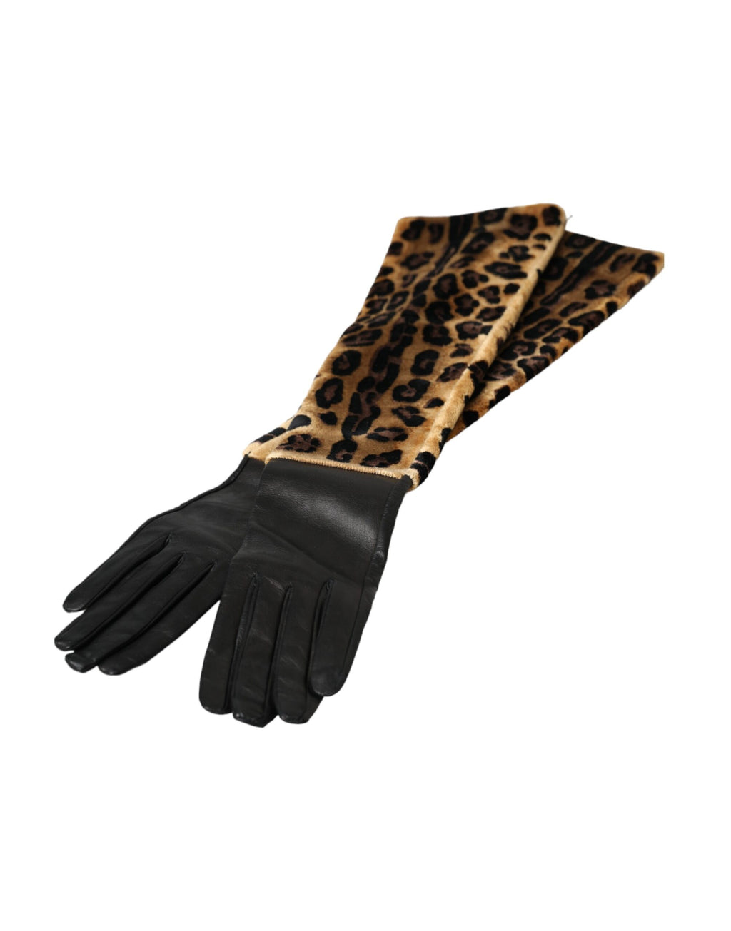 Dolce & Gabbana Brown Black Leopard Leather Elbow Length Gloves - Maison Luxe