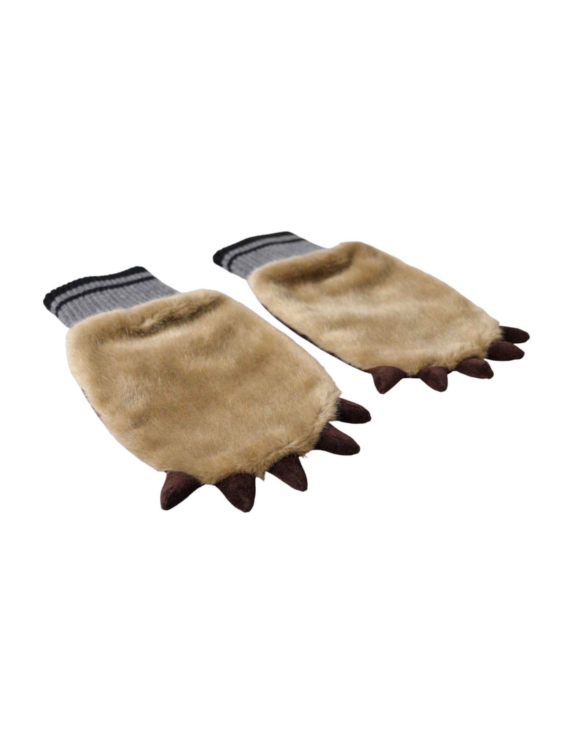 Dolce & Gabbana Beige Acrylic Knitted Fur Wrist Mitten Gloves - Maison Luxe