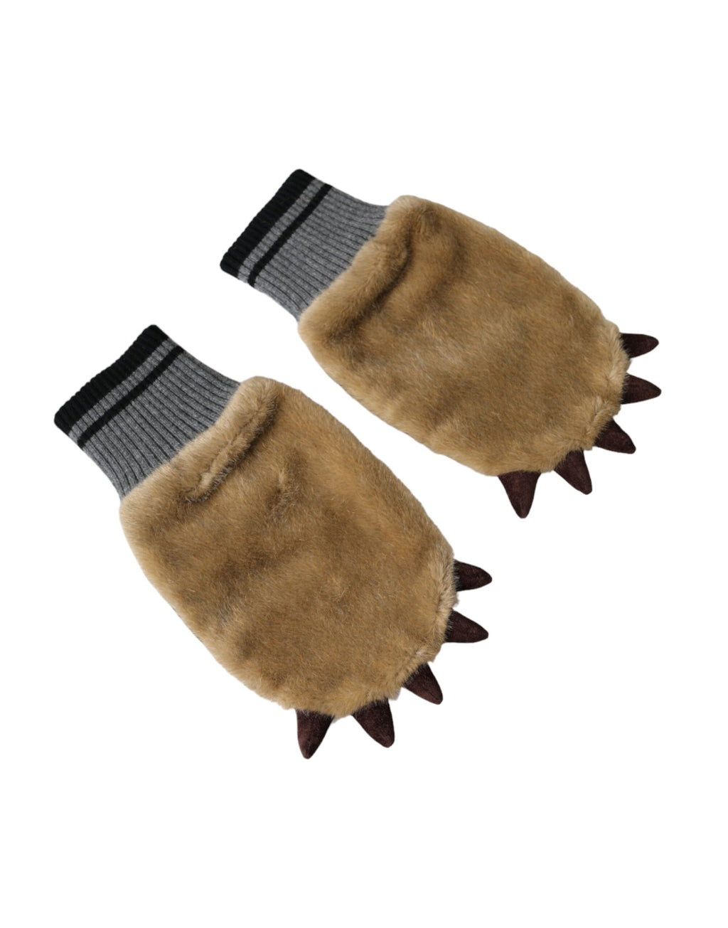 Dolce & Gabbana Beige Acrylic Knitted Fur Wrist Mitten Gloves - Maison Luxe