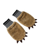 Dolce & Gabbana Beige Acrylic Knitted Fur Wrist Mitten Gloves - Maison Luxe