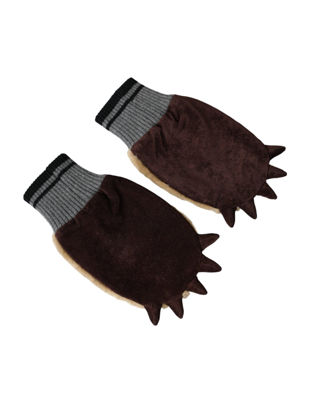 Dolce & Gabbana Beige Acrylic Knitted Fur Wrist Mitten Gloves - Maison Luxe
