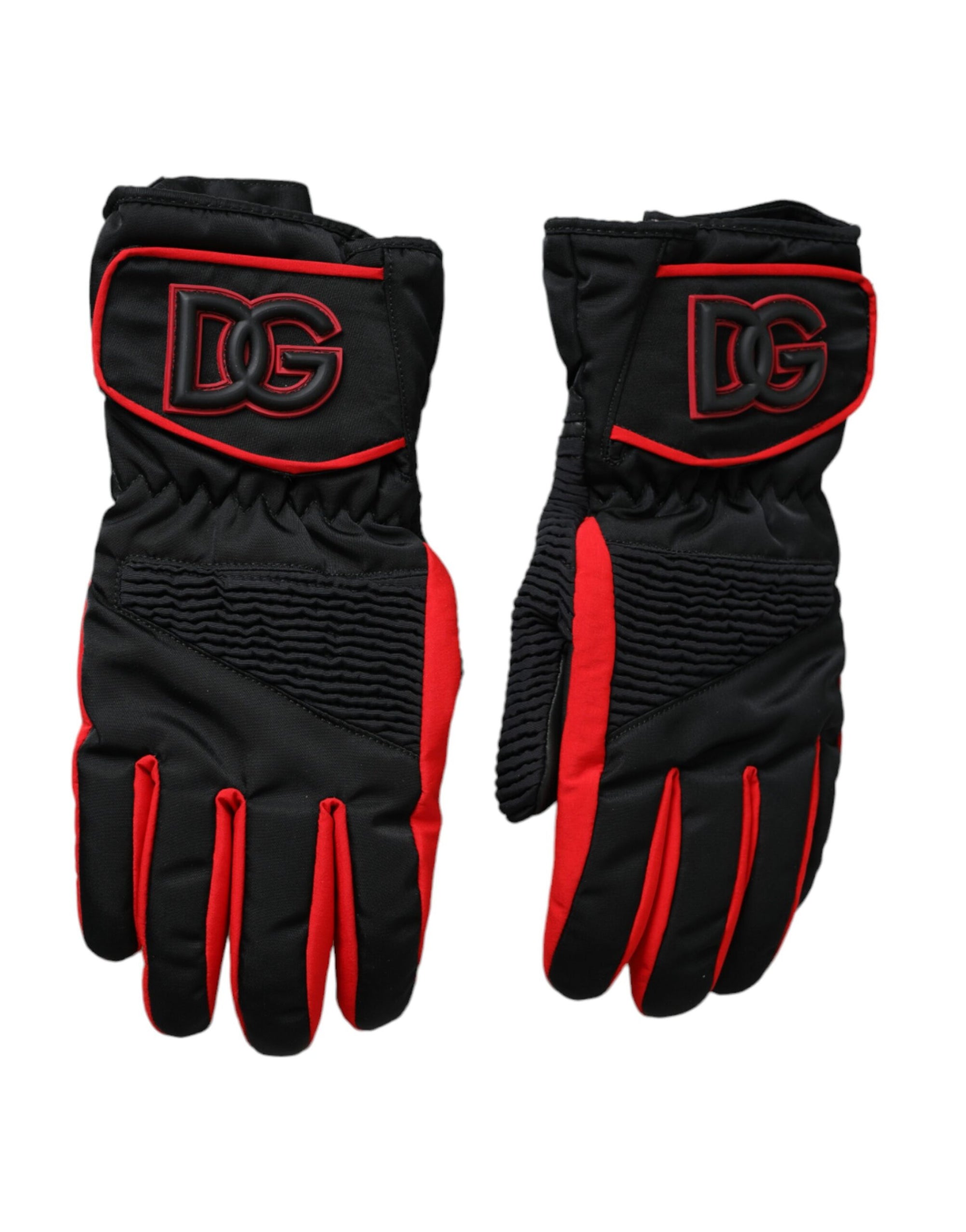 Dolce & Gabbana Black Red Nylon Wrist Length Gloves - Maison Luxe