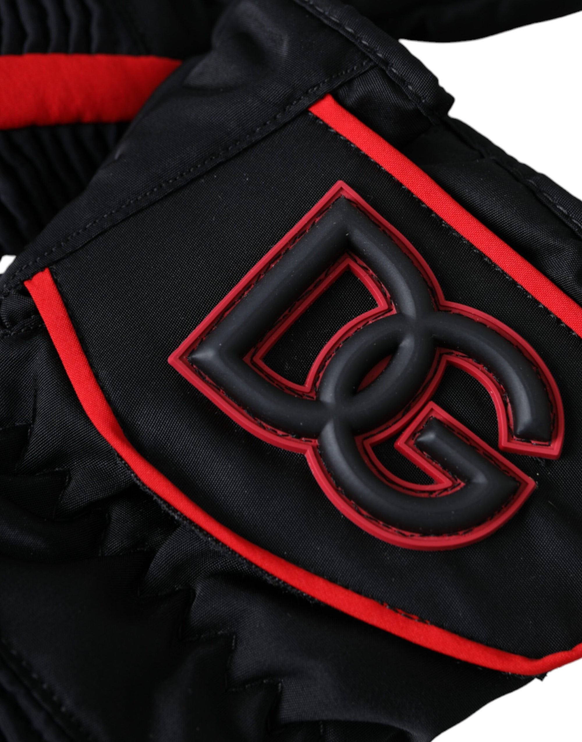 Dolce & Gabbana Black Red Nylon Wrist Length Gloves - Maison Luxe