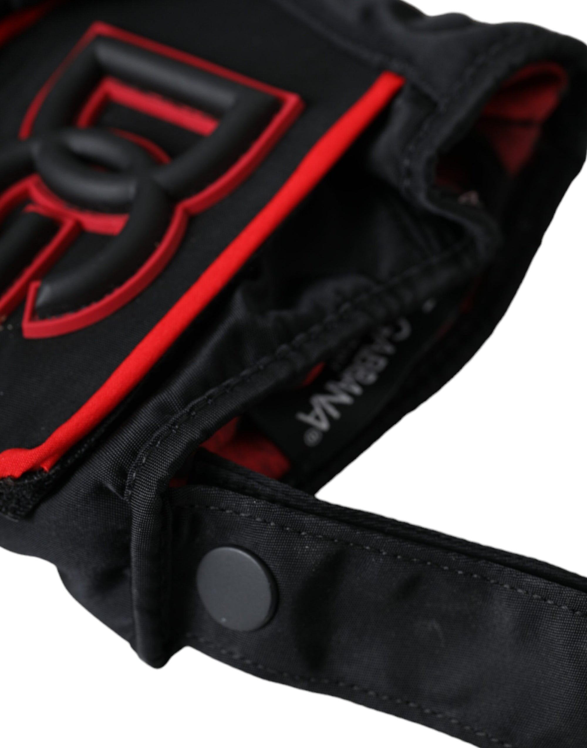 Dolce & Gabbana Black Red Nylon Wrist Length Gloves - Maison Luxe